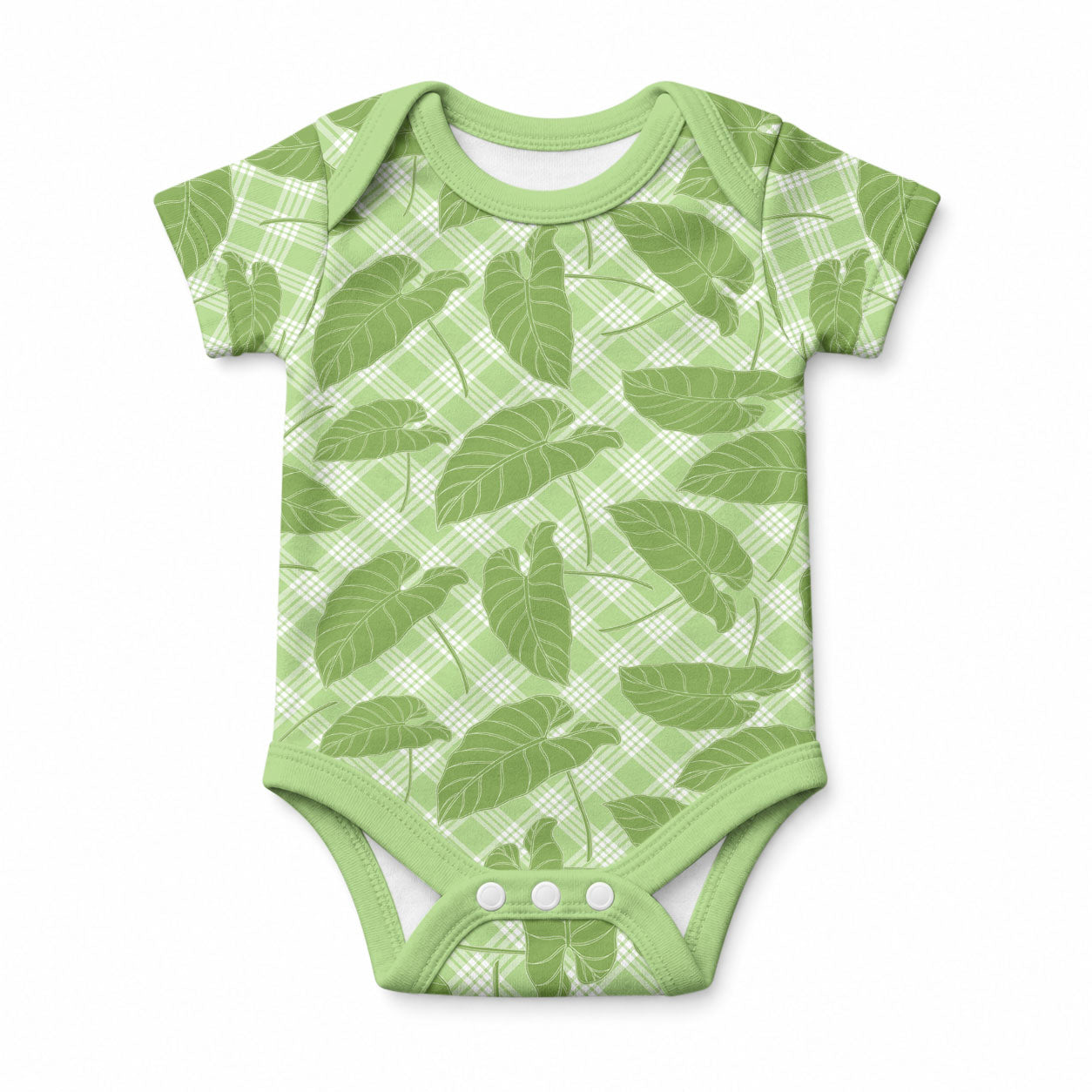 Green Hawaii Kalo Palaka Motifs Baby Onesie Hawaiian Taro Leaves Elegant Vibes