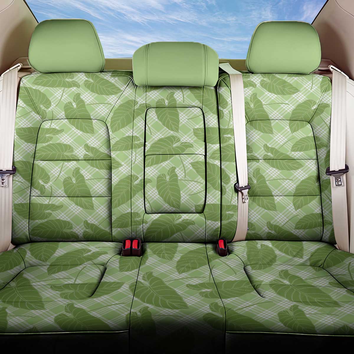 Green Hawaii Kalo Palaka Motifs Back Car Seat Cover Hawaiian Taro Leaves Elegant Vibes LT14 One Size Green - Polynesian Pride