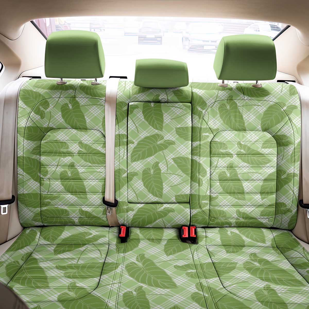 Green Hawaii Kalo Palaka Motifs Back Car Seat Cover Hawaiian Taro Leaves Elegant Vibes LT14 - Polynesian Pride
