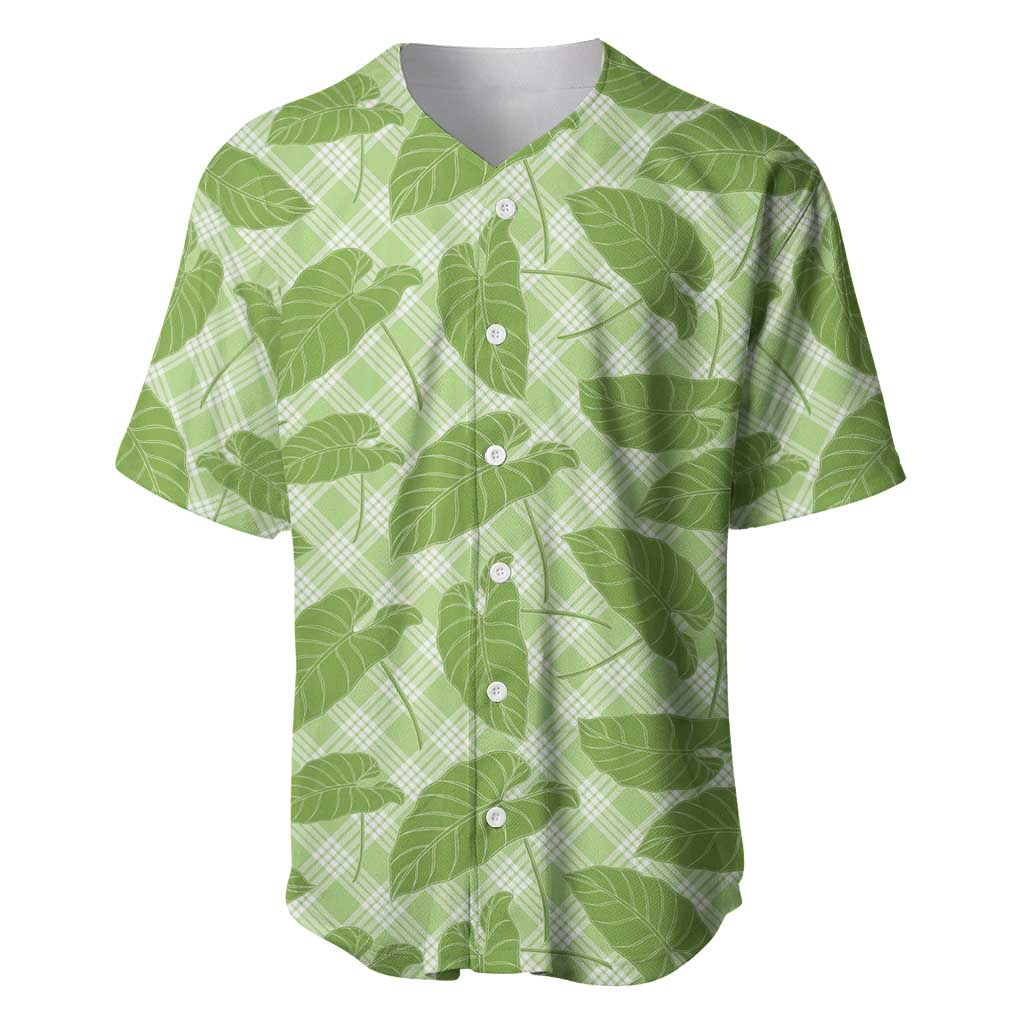 Green Hawaii Kalo Palaka Motifs Baseball Jersey Hawaiian Taro Leaves Elegant Vibes LT14 Green - Polynesian Pride