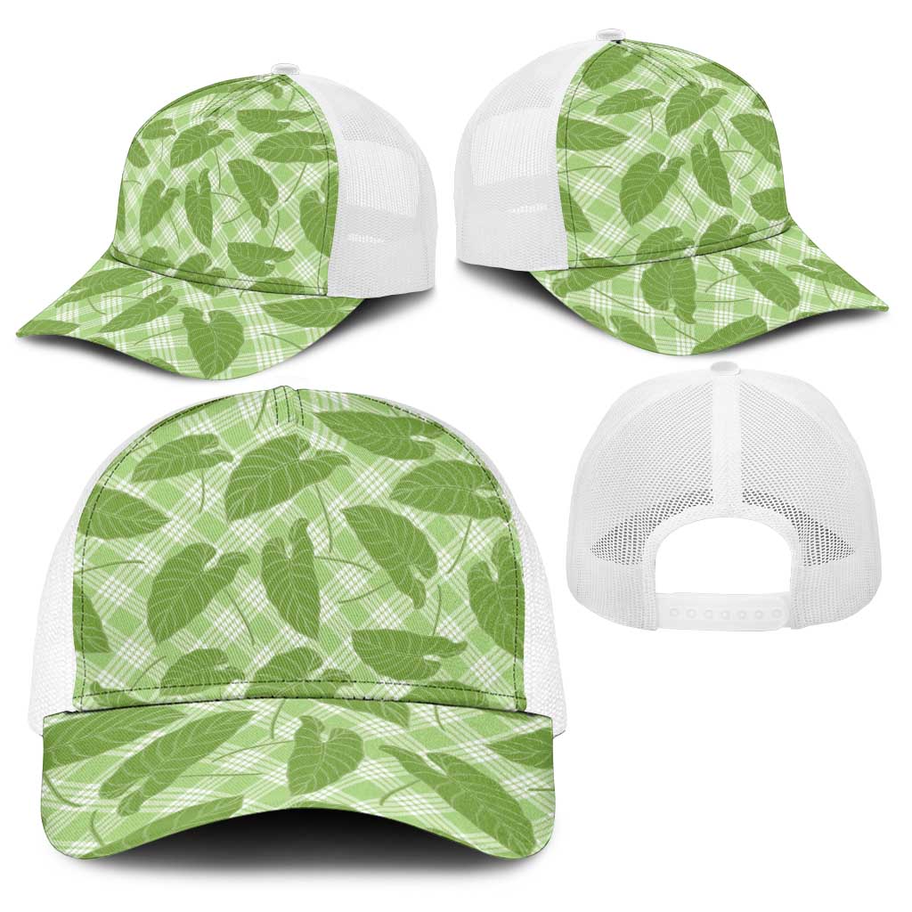 Green Hawaii Kalo Palaka Motifs Baseball Net Cap Hawaiian Taro Leaves Elegant Vibes