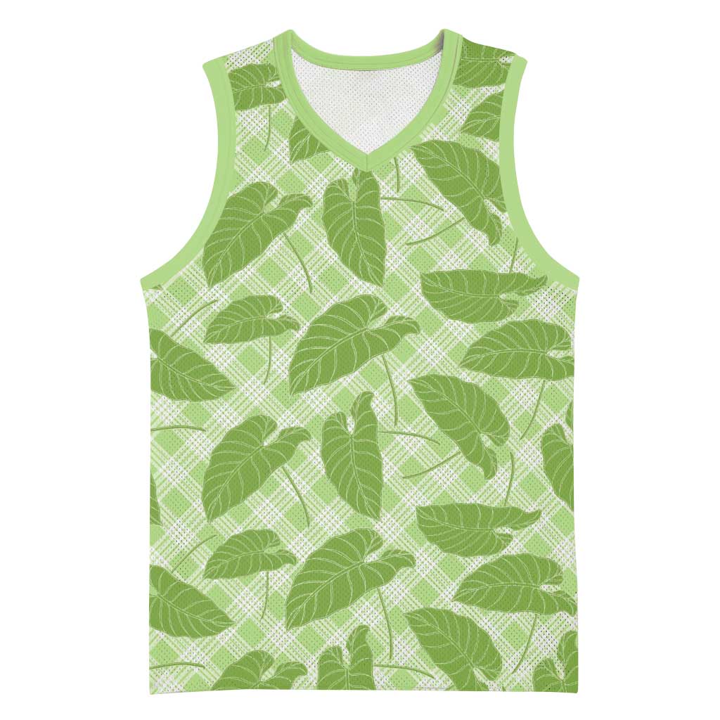 Green Hawaii Kalo Palaka Motifs Basketball Jersey Hawaiian Taro Leaves Elegant Vibes LT14 Unisex Green - Polynesian Pride