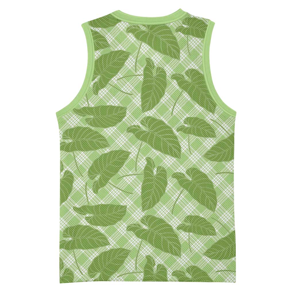Green Hawaii Kalo Palaka Motifs Basketball Jersey Hawaiian Taro Leaves Elegant Vibes LT14 - Polynesian Pride