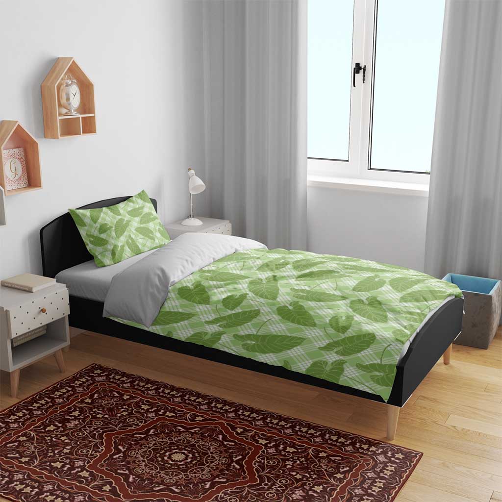 Green Hawaii Kalo Palaka Motifs Bedding Set Hawaiian Taro Leaves Elegant Vibes - Polynesian Pride