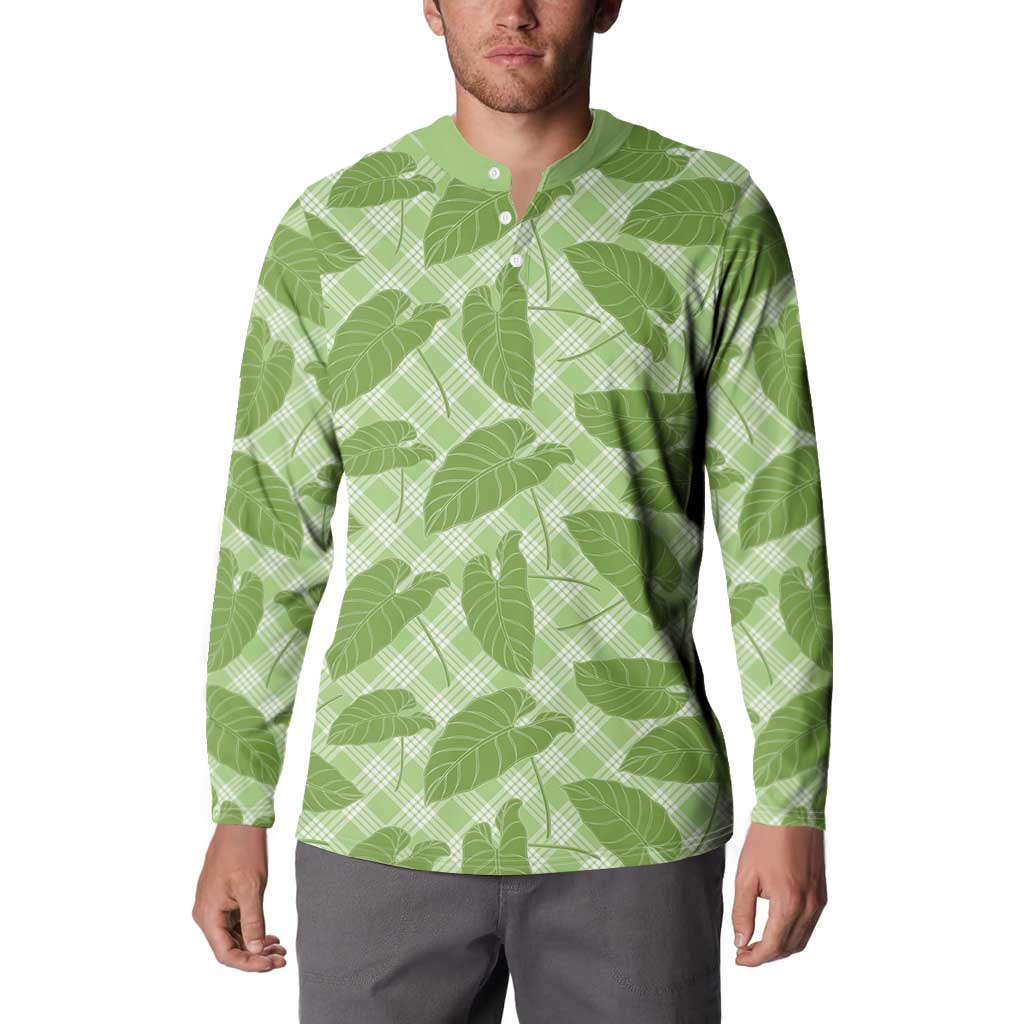 Green Hawaii Kalo Palaka Motifs Button Sweatshirt Hawaiian Taro Leaves Elegant Vibes - Polynesian Pride