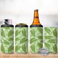 Green Hawaii Kalo Palaka Motifs 4 in 1 Can Cooler Tumbler Hawaiian Taro Leaves Elegant Vibes LT14 - Polynesian Pride