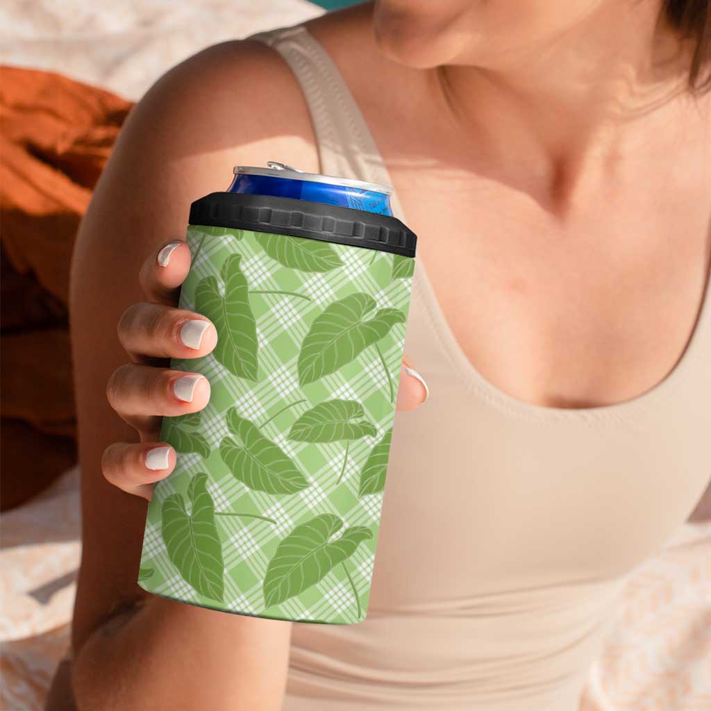 Green Hawaii Kalo Palaka Motifs 4 in 1 Can Cooler Tumbler Hawaiian Taro Leaves Elegant Vibes LT14 - Polynesian Pride