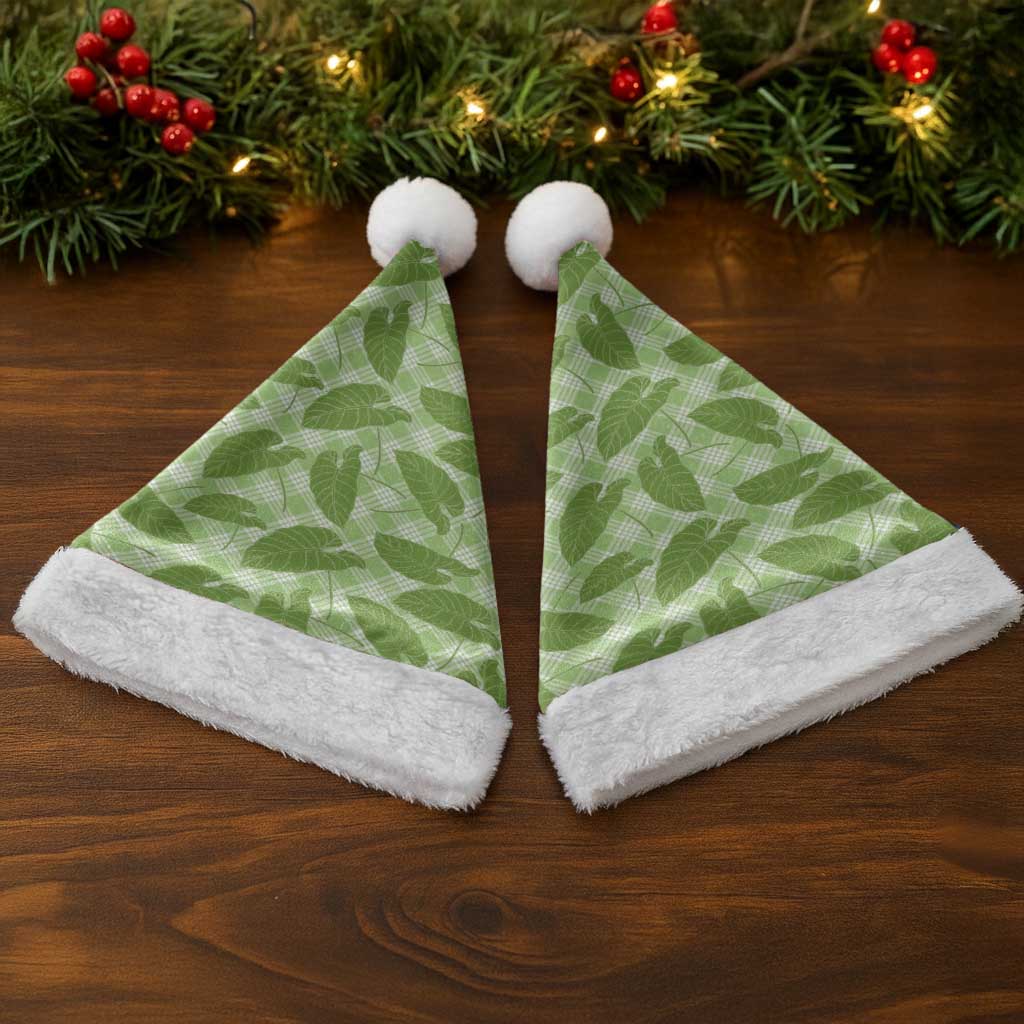 Green Hawaii Kalo Palaka Motifs Christmas Santa Hat Hawaiian Taro Leaves Elegant Vibes LT14 - Polynesian Pride