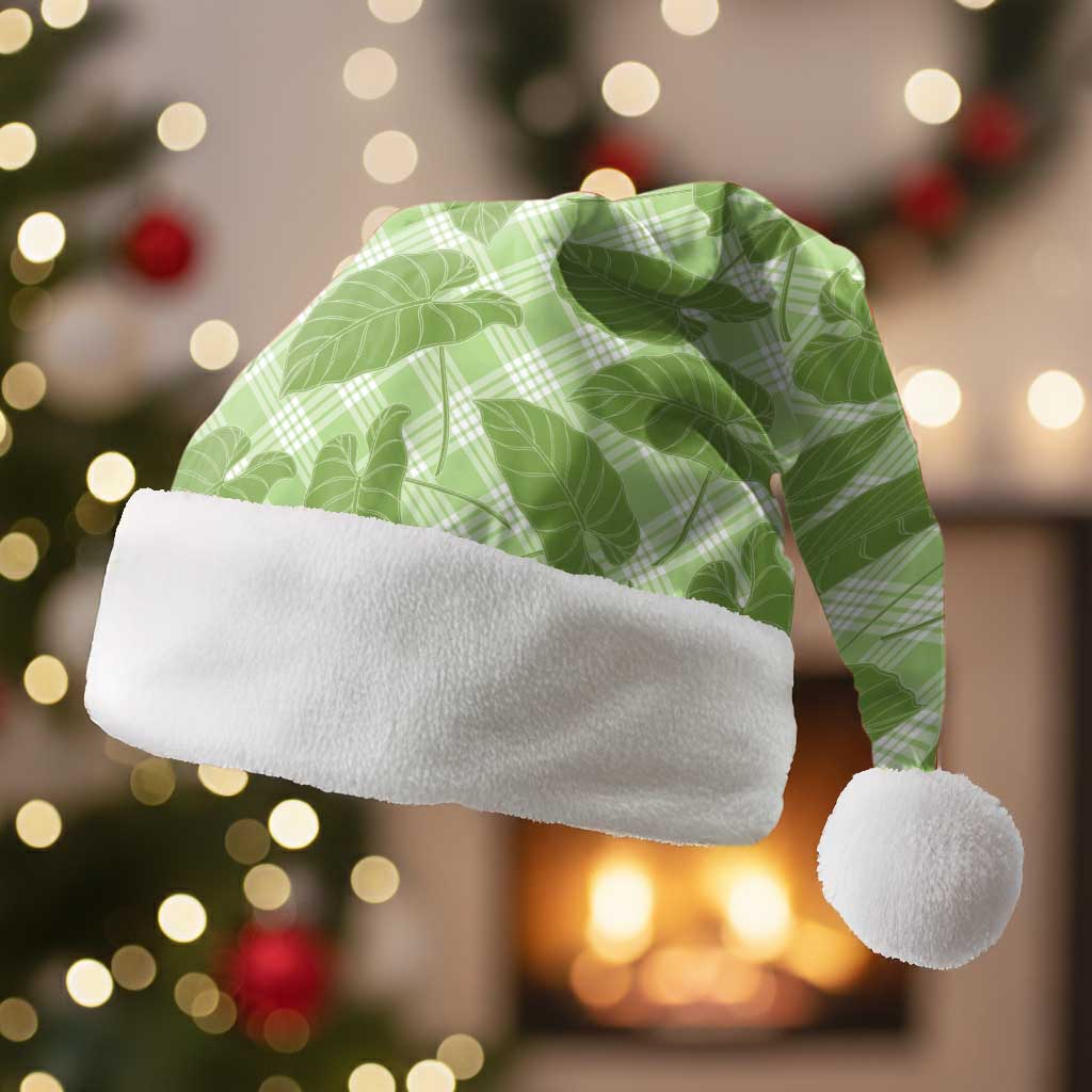 Green Hawaii Kalo Palaka Motifs Christmas Santa Hat Hawaiian Taro Leaves Elegant Vibes LT14 Without Fur Green - Polynesian Pride