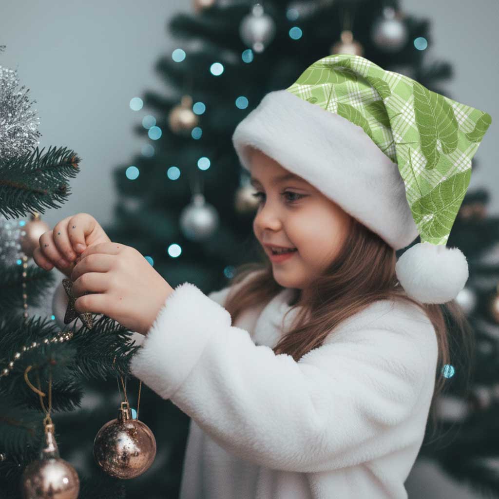 Green Hawaii Kalo Palaka Motifs Christmas Santa Hat Hawaiian Taro Leaves Elegant Vibes LT14 - Polynesian Pride
