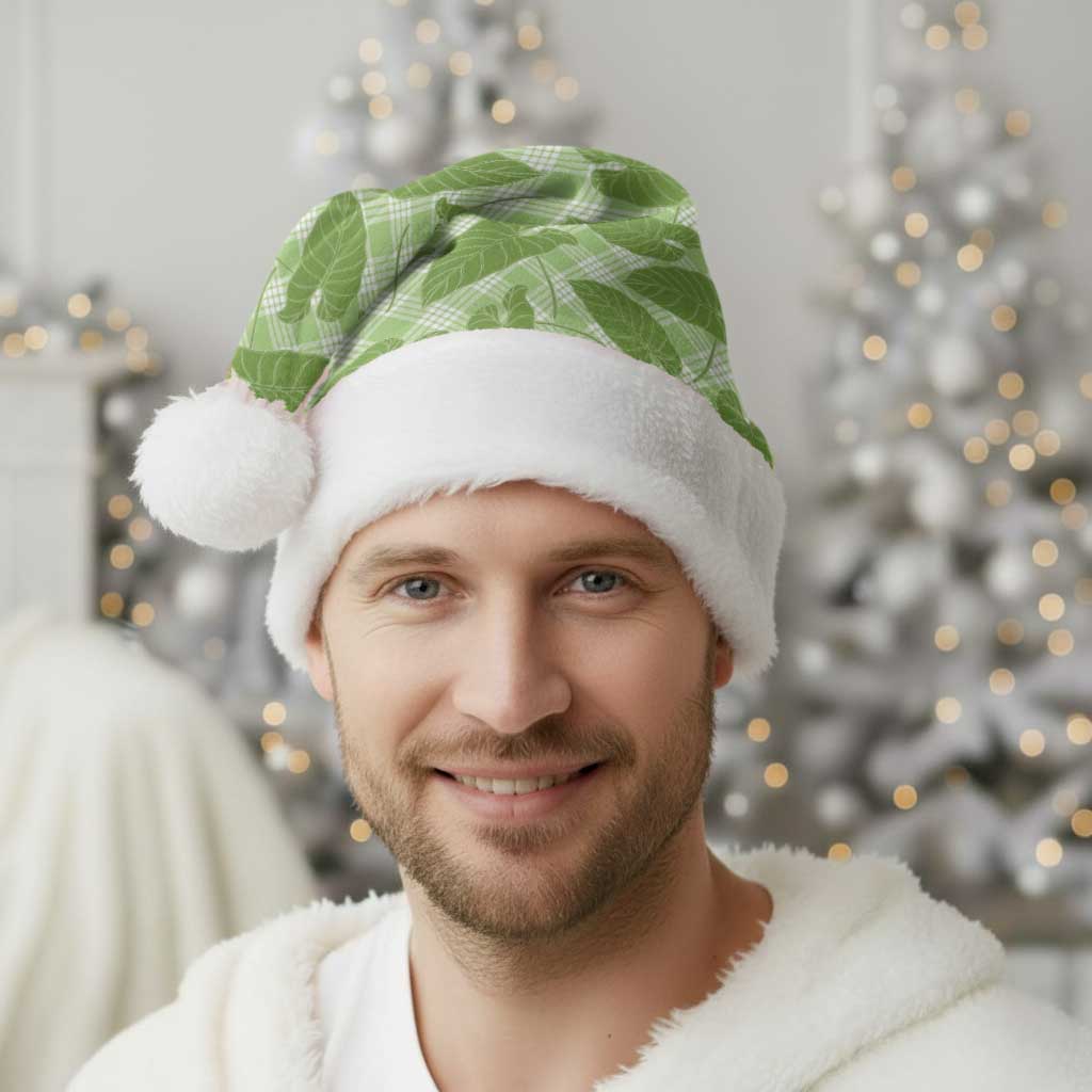 Green Hawaii Kalo Palaka Motifs Christmas Santa Hat Hawaiian Taro Leaves Elegant Vibes LT14 - Polynesian Pride