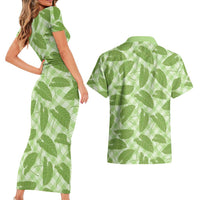 Green Hawaii Kalo Palaka Motifs Couples Matching Short Sleeve Bodycon Dress and Hawaiian Shirt Hawaiian Taro Leaves Elegant Vibes LT14 - Polynesian Pride