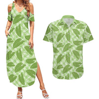 Green Hawaii Kalo Palaka Motifs Couples Matching Summer Maxi Dress and Hawaiian Shirt Hawaiian Taro Leaves Elegant Vibes LT14 Green - Polynesian Pride