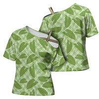 Green Hawaii Kalo Palaka Motifs Cross Shoulder Shirt Hawaiian Taro Leaves Elegant Vibes LT14 - Polynesian Pride