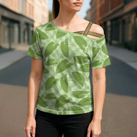 Green Hawaii Kalo Palaka Motifs Cross Shoulder Shirt Hawaiian Taro Leaves Elegant Vibes LT14 - Polynesian Pride
