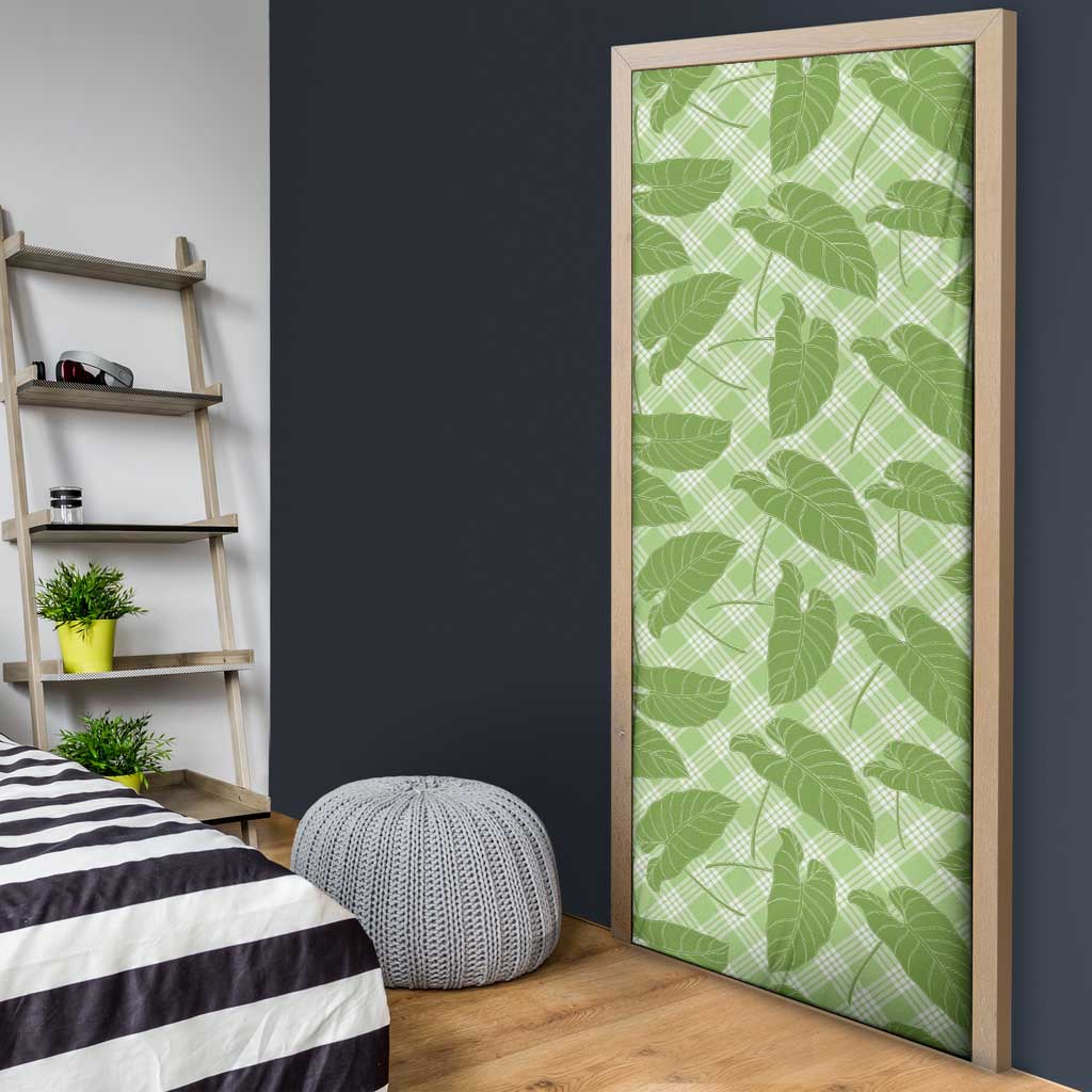 Green Hawaii Kalo Palaka Motifs Door Cover Hawaiian Taro Leaves Elegant Vibes LT14 - Polynesian Pride