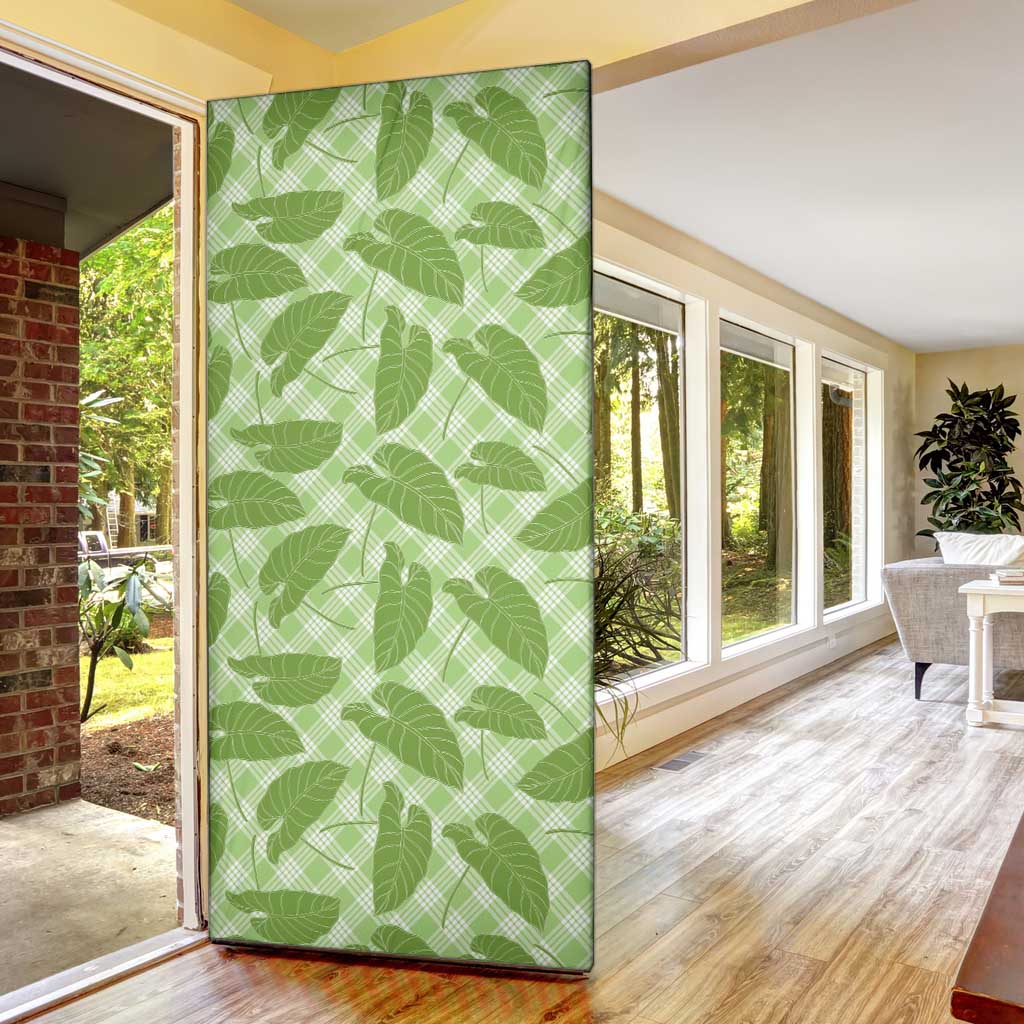 Green Hawaii Kalo Palaka Motifs Door Cover Hawaiian Taro Leaves Elegant Vibes LT14 - Polynesian Pride