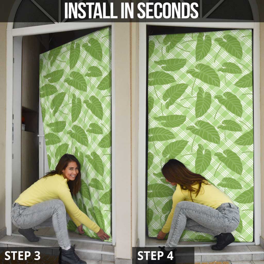 Green Hawaii Kalo Palaka Motifs Door Cover Hawaiian Taro Leaves Elegant Vibes LT14 - Polynesian Pride