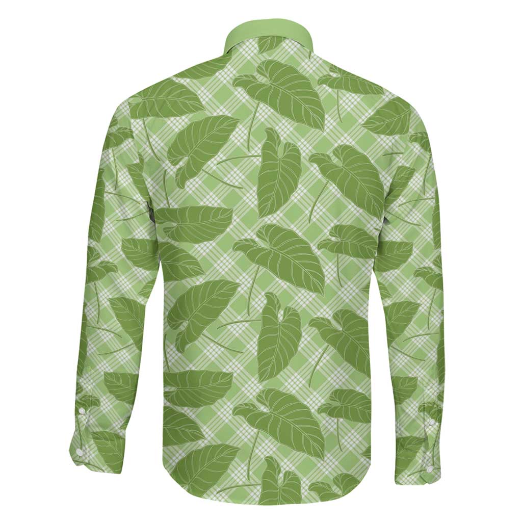 Green Hawaii Kalo Palaka Motifs Family Matching Long Sleeve Bodycon Dress and Hawaiian Shirt Hawaiian Taro Leaves Elegant Vibes LT14 - Polynesian Pride