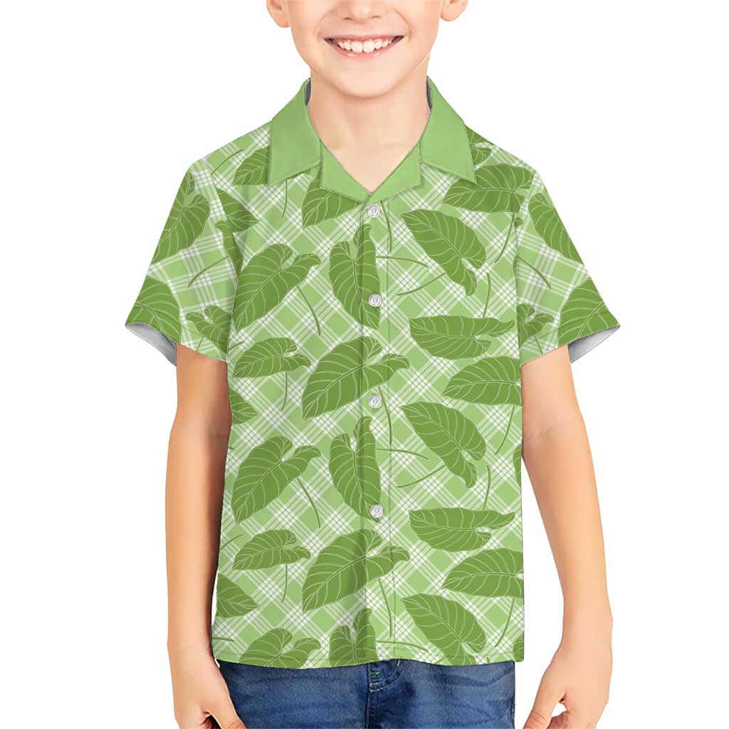 Green Hawaii Kalo Palaka Motifs Family Matching Off Shoulder Short Dress and Hawaiian Shirt Hawaiian Taro Leaves Elegant Vibes LT14 Son's Shirt Green - Polynesian Pride