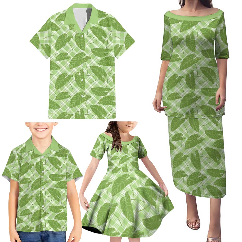 Green Hawaii Kalo Palaka Motifs Family Matching Puletasi and Hawaiian Shirt Hawaiian Taro Leaves Elegant Vibes LT14 - Polynesian Pride