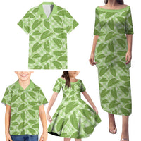 Green Hawaii Kalo Palaka Motifs Family Matching Puletasi and Hawaiian Shirt Hawaiian Taro Leaves Elegant Vibes LT14 - Polynesian Pride