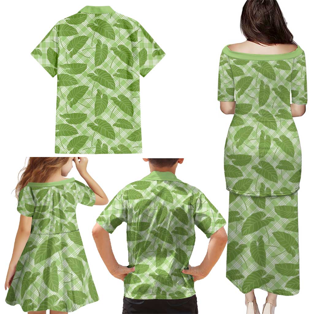 Green Hawaii Kalo Palaka Motifs Family Matching Puletasi and Hawaiian Shirt Hawaiian Taro Leaves Elegant Vibes LT14 - Polynesian Pride
