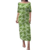 Green Hawaii Kalo Palaka Motifs Family Matching Puletasi and Hawaiian Shirt Hawaiian Taro Leaves Elegant Vibes LT14 Mom's Dress Green - Polynesian Pride