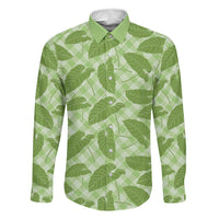 Green Hawaii Kalo Palaka Motifs Family Matching Summer Maxi Dress and Hawaiian Shirt Hawaiian Taro Leaves Elegant Vibes LT14 Dad's Shirt - Long Sleeve Green - Polynesian Pride