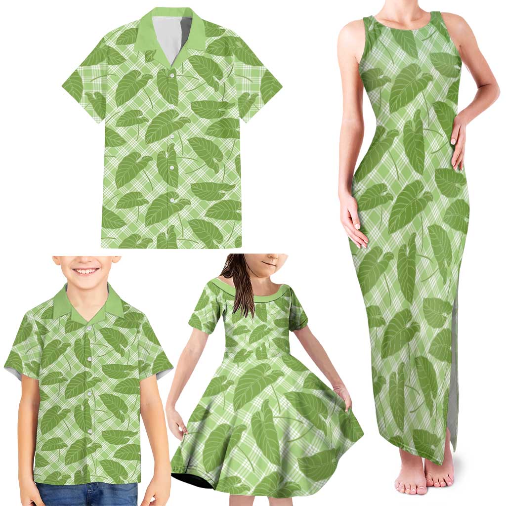 Green Hawaii Kalo Palaka Motifs Family Matching Tank Maxi Dress and Hawaiian Shirt Hawaiian Taro Leaves Elegant Vibes LT14 - Polynesian Pride