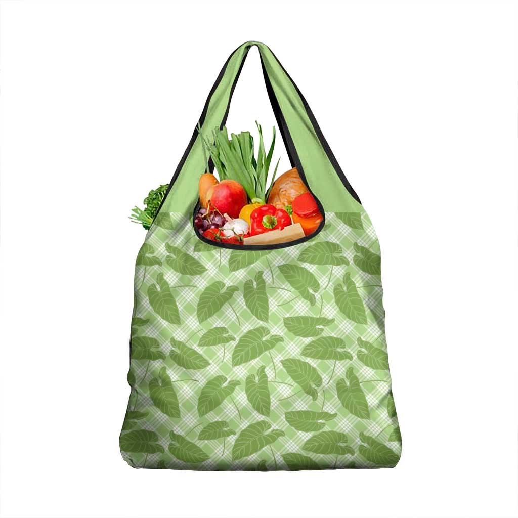 Green Hawaii Kalo Palaka Motifs Grocery Bag Hawaiian Taro Leaves Elegant Vibes LT14 1-pack One Size Green - Polynesian Pride