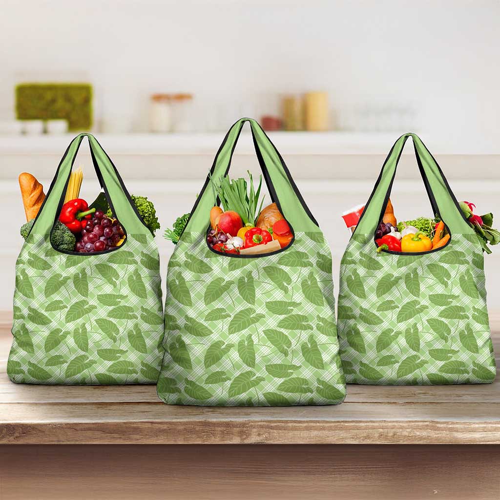 Green Hawaii Kalo Palaka Motifs Grocery Bag Hawaiian Taro Leaves Elegant Vibes LT14 3-pack One Size Green - Polynesian Pride