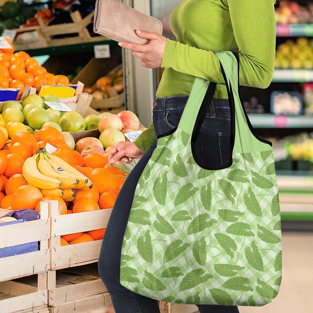 Green Hawaii Kalo Palaka Motifs Grocery Bag Hawaiian Taro Leaves Elegant Vibes LT14 - Polynesian Pride