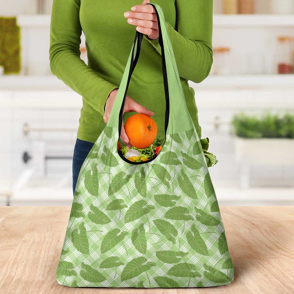 Green Hawaii Kalo Palaka Motifs Grocery Bag Hawaiian Taro Leaves Elegant Vibes LT14 - Polynesian Pride