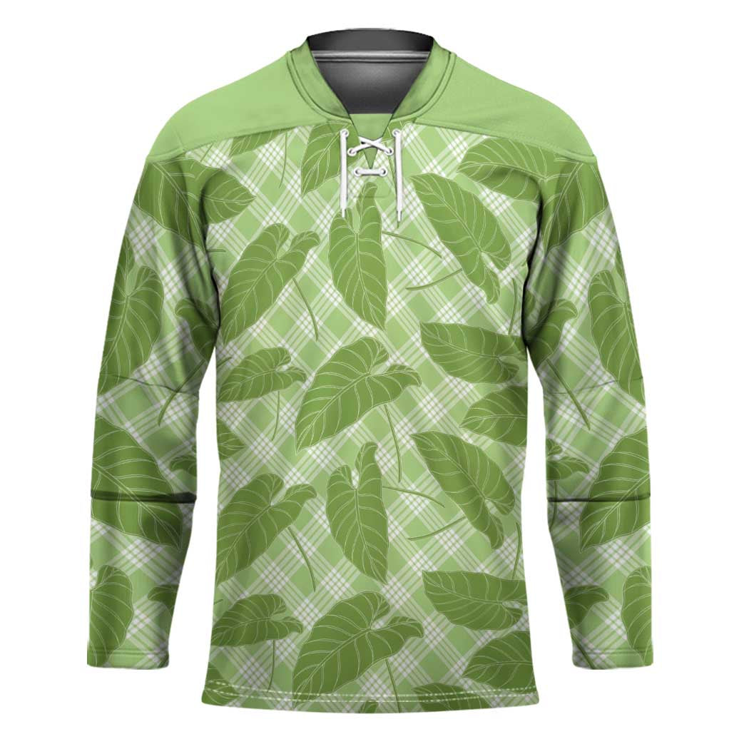 Green Hawaii Kalo Palaka Motifs Hockey Jersey Hawaiian Taro Leaves Elegant Vibes LT14 Unisex Green - Polynesian Pride