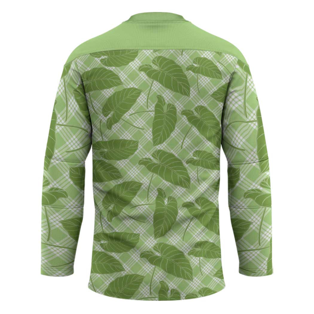 Green Hawaii Kalo Palaka Motifs Hockey Jersey Hawaiian Taro Leaves Elegant Vibes LT14 - Polynesian Pride