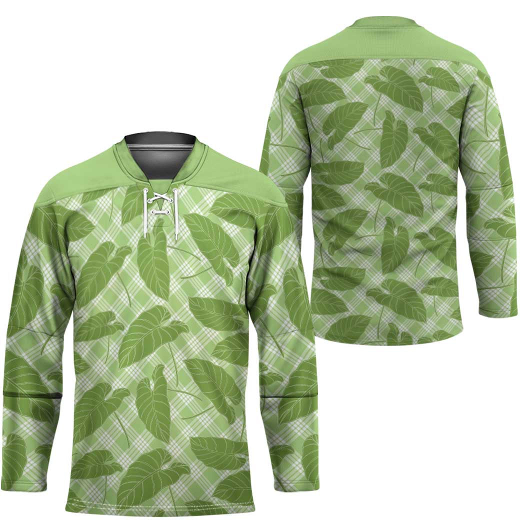 Green Hawaii Kalo Palaka Motifs Hockey Jersey Hawaiian Taro Leaves Elegant Vibes LT14 - Polynesian Pride