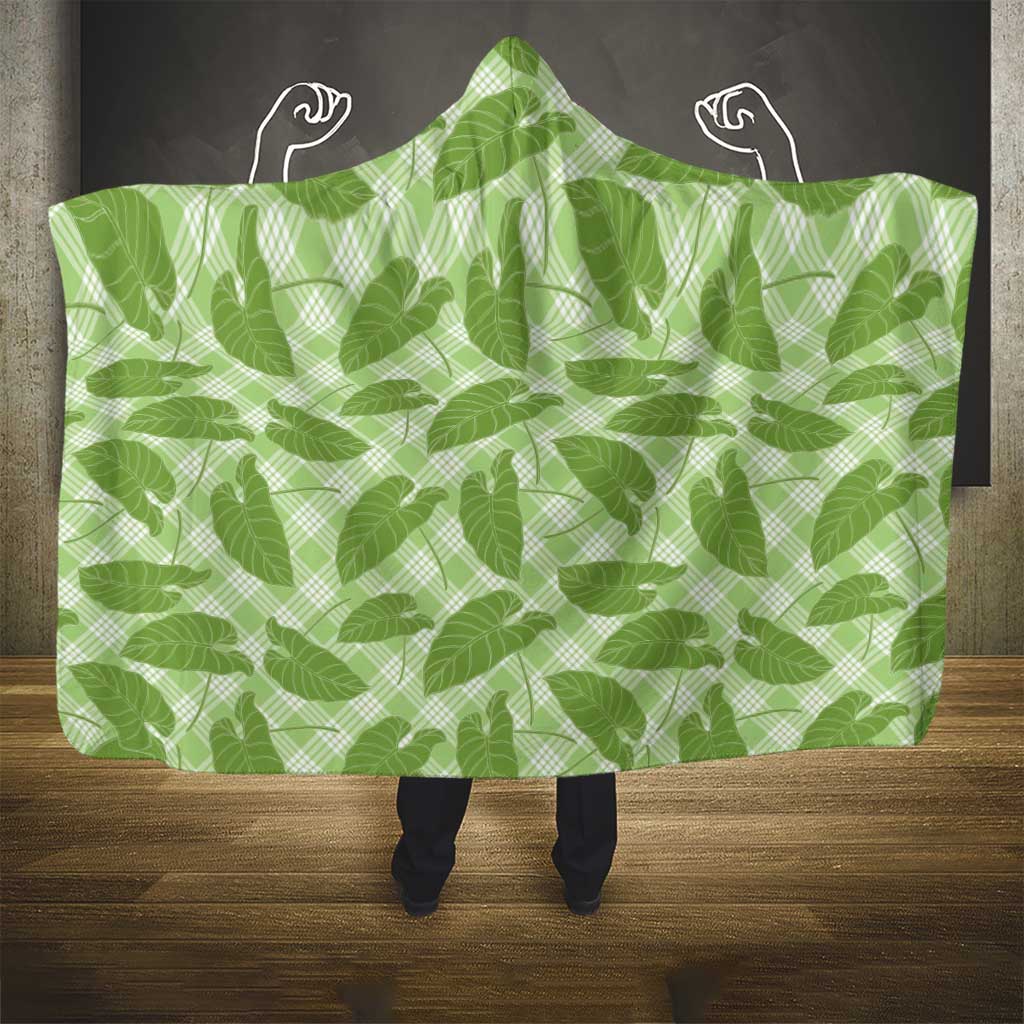 Green Hawaii Kalo Palaka Motifs Hooded Blanket Hawaiian Taro Leaves Elegant Vibes LT14 - Polynesian Pride