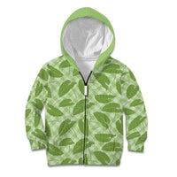Green Hawaii Kalo Palaka Motifs Kid Hoodie Hawaiian Taro Leaves Elegant Vibes LT14 Zip Hoodie Green - Polynesian Pride