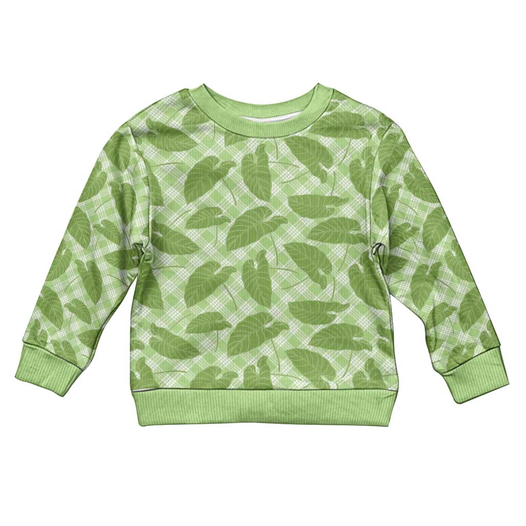 Green Hawaii Kalo Palaka Motifs Kid Ugly Christmas Sweater Hawaiian Taro Leaves Elegant Vibes LT14 Kid Green - Polynesian Pride