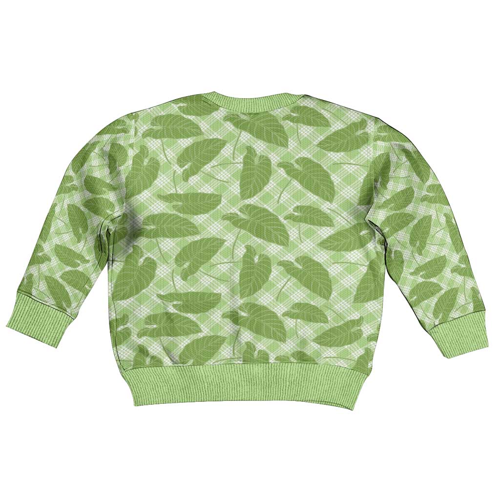 Green Hawaii Kalo Palaka Motifs Kid Ugly Christmas Sweater Hawaiian Taro Leaves Elegant Vibes LT14 - Polynesian Pride