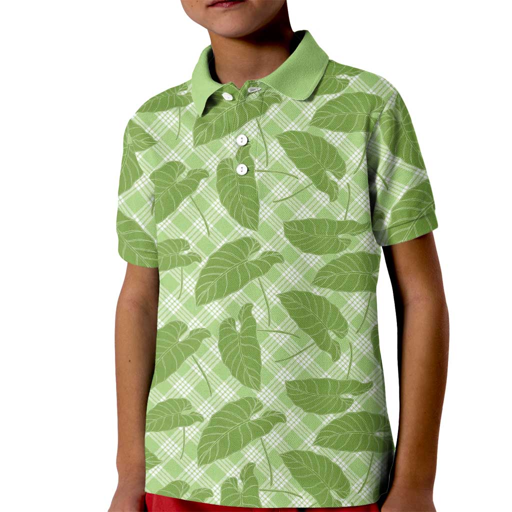 Green Hawaii Kalo Palaka Motifs Kid Polo Shirt Hawaiian Taro Leaves Elegant Vibes LT14 Kid Green - Polynesian Pride