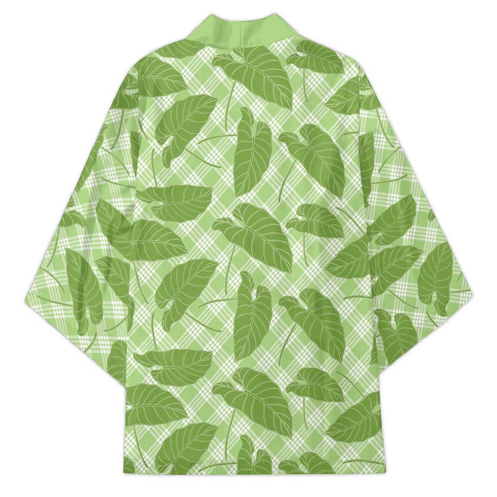 Green Hawaii Kalo Palaka Motifs Kimono Hawaiian Taro Leaves Elegant Vibes LT14 - Polynesian Pride