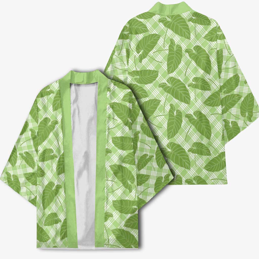 Green Hawaii Kalo Palaka Motifs Kimono Hawaiian Taro Leaves Elegant Vibes LT14 - Polynesian Pride