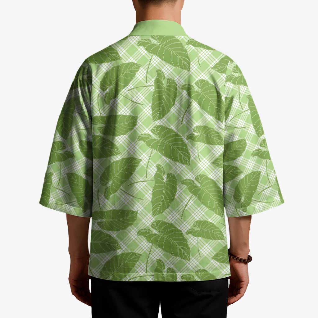 Green Hawaii Kalo Palaka Motifs Kimono Hawaiian Taro Leaves Elegant Vibes LT14 - Polynesian Pride