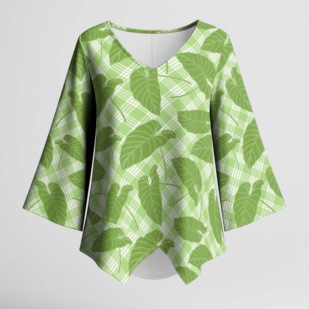Green Hawaii Kalo Palaka Kimono Sleeve Blouse - Hawaiian Taro Leaves Elegant Vibes LT14 Female Green - Polynesian Pride