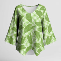 Green Hawaii Kalo Palaka Kimono Sleeve Blouse - Hawaiian Taro Leaves Elegant Vibes LT14 Female Green - Polynesian Pride