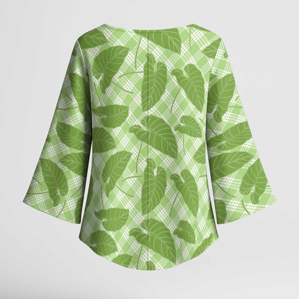 Green Hawaii Kalo Palaka Kimono Sleeve Blouse - Hawaiian Taro Leaves Elegant Vibes LT14 - Polynesian Pride