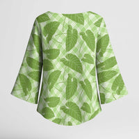Green Hawaii Kalo Palaka Kimono Sleeve Blouse - Hawaiian Taro Leaves Elegant Vibes LT14 - Polynesian Pride