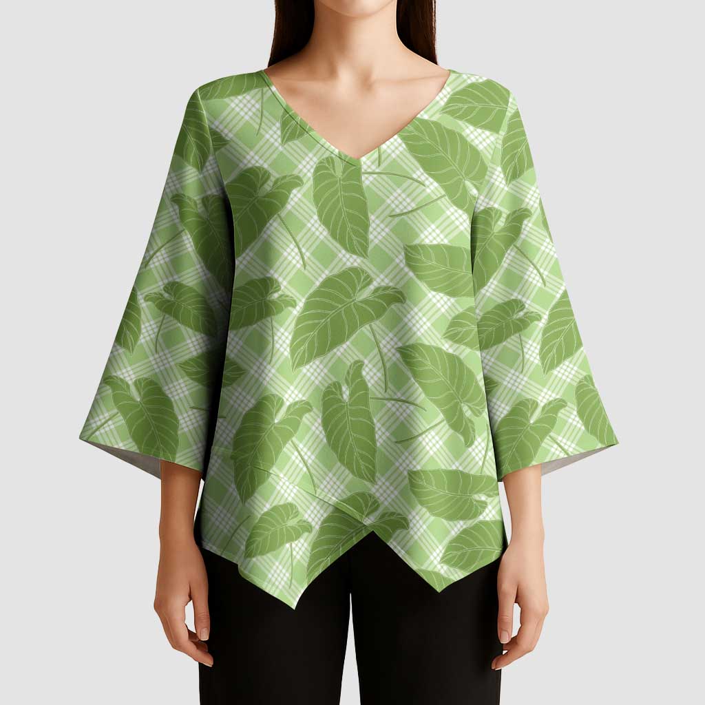 Green Hawaii Kalo Palaka Kimono Sleeve Blouse - Hawaiian Taro Leaves Elegant Vibes LT14 - Polynesian Pride